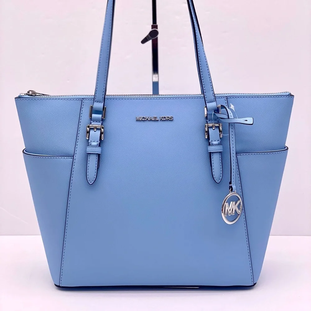 Michael Kors Charlotte Tote Shoulder Bag Light Sky - Picture 10 of 14